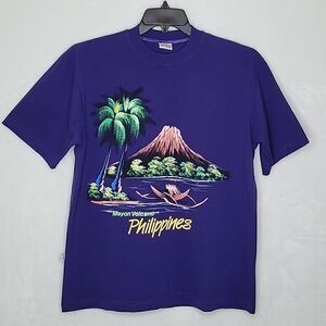 Philippines Mayon Volcano Hand Painted  T Shirt Size Large